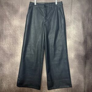 KUT From the Kloth Aubrielle Wide Leg Faux Leather‎ Trousers in Navy Blue Sz 2